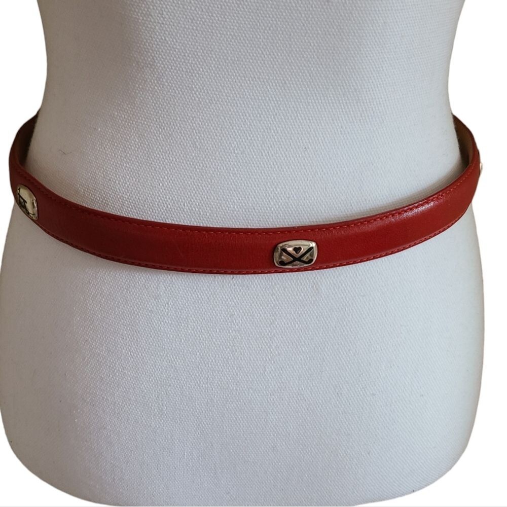 brighton leather belt red w/ silver conchos golf theme size M - Picture 2 of 8